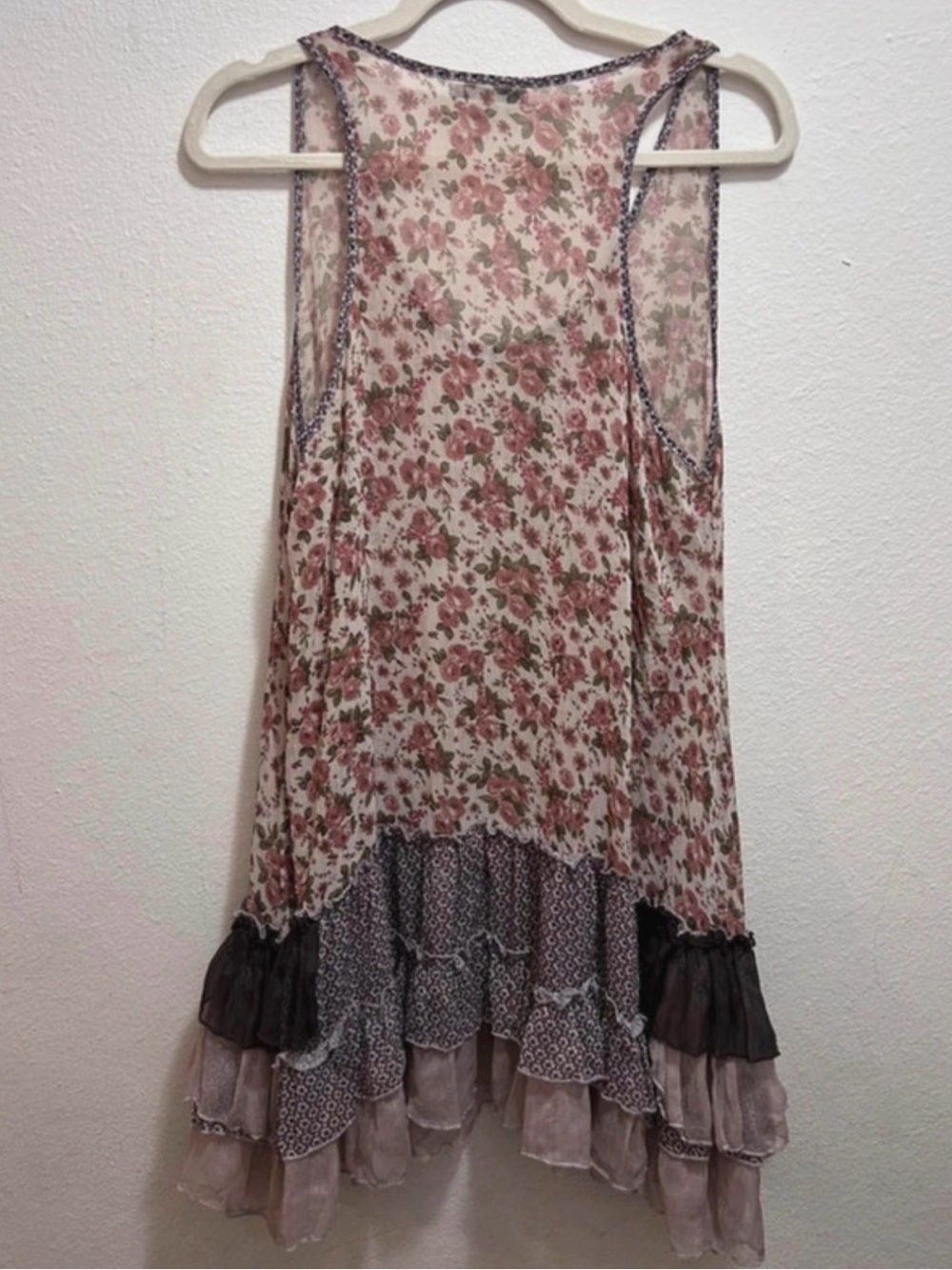 Cecico Bohemian Tunic Top Multi Layer Ruffles Cottagecore Large Roses - Picture 3 of 9